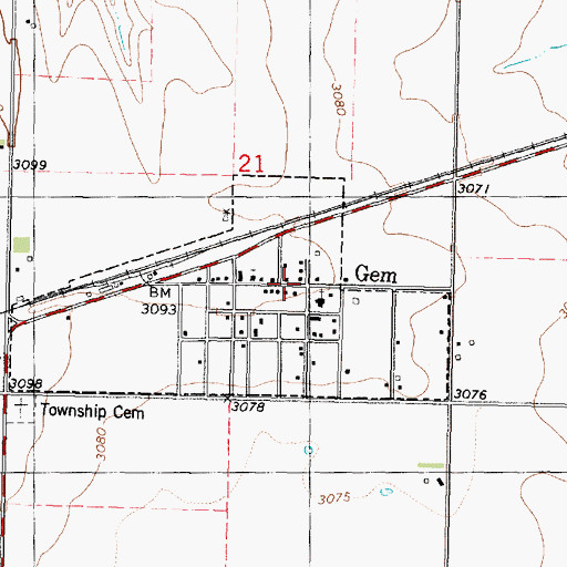 Topographic Map of Gem Fire Department, KS