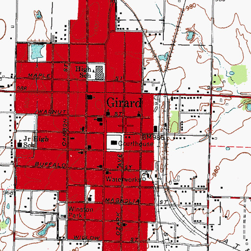 Topographic Map of Girard Fire Department, KS