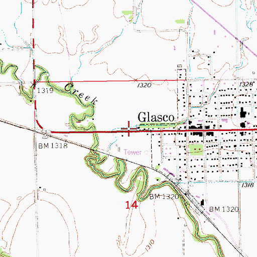 Topographic Map of Glasco Fire Department Station 2, KS