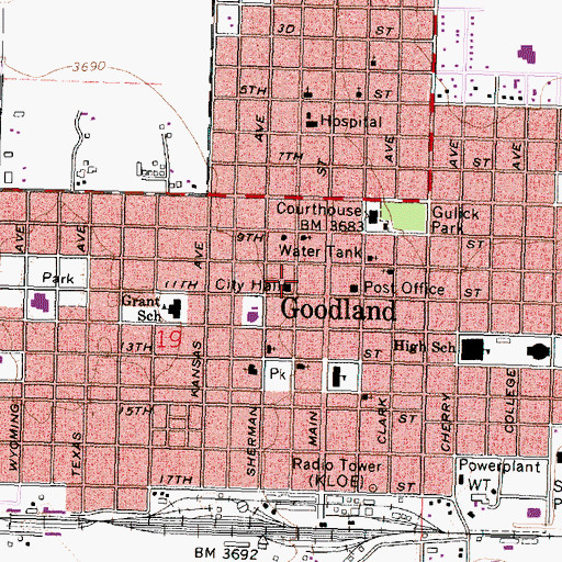 Topographic Map of Goodland Fire Department, KS