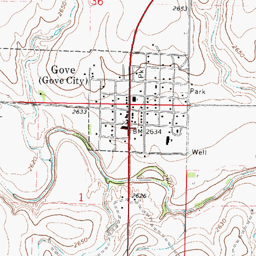 Topographic Map of Gove Rural Fire Department., KS