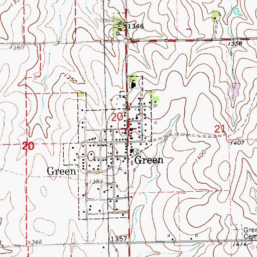 Topographic Map of Green Fire Department, KS