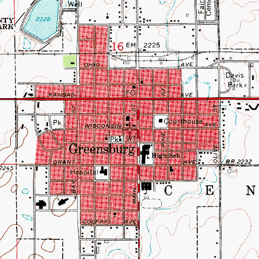 Topographic Map of Greensburg Fire Department, KS
