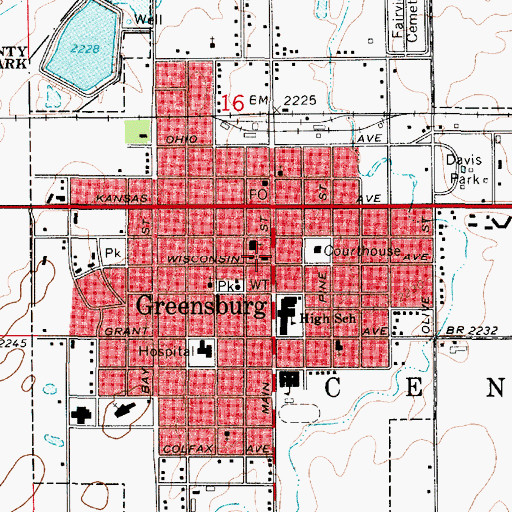 Topographic Map of Greensburg Fire Department Substation, KS