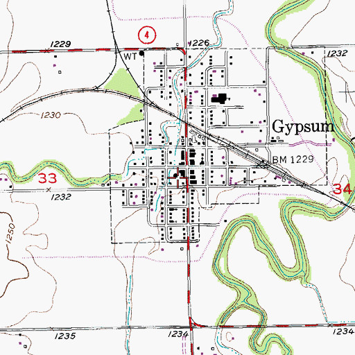 Topographic Map of Gypsum Fire Department, KS