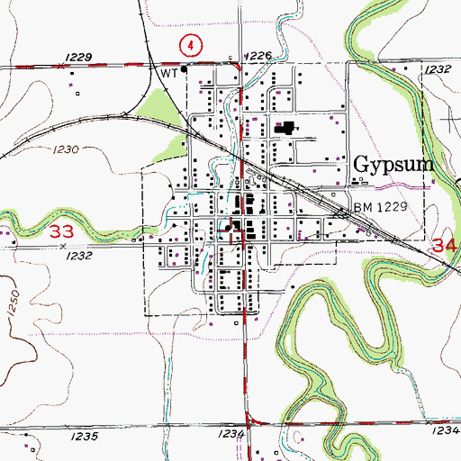 Topographic Map of Gypsum Fire Department, KS