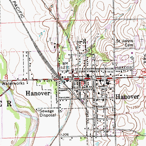 Topographic Map of Hanover City Fire Department, KS