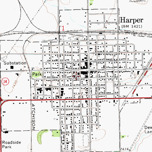 Topographic Map of Harper Fire Department, KS