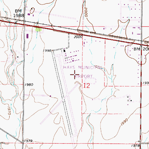 Topographic Map of Hays Fire Department - Airport Station, KS