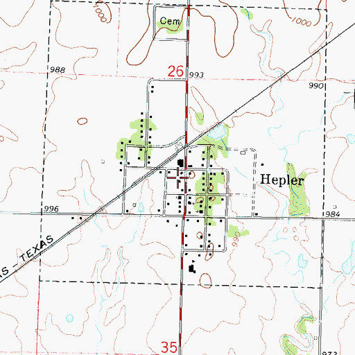 Topographic Map of Hepler City and Rural Fire Department, KS