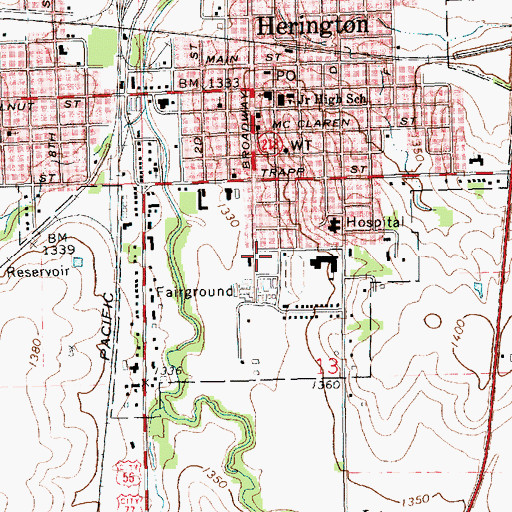 Topographic Map of Herington Fire Department Station 1, KS