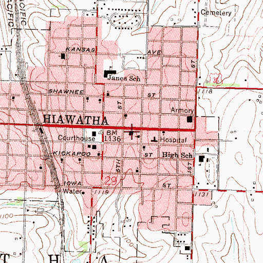 Topographic Map of Hiawatha Volunteer Fire Department, KS