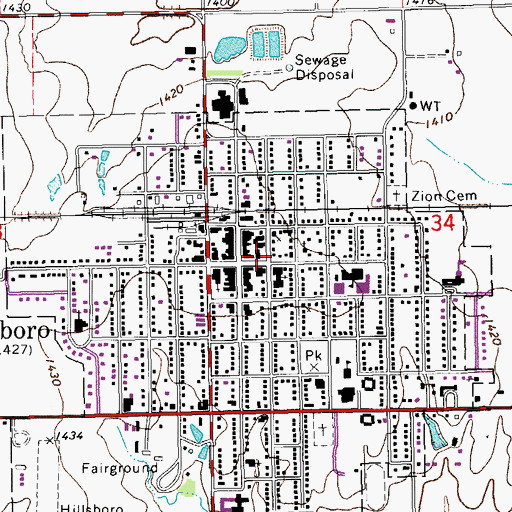 Topographic Map of Hillsboro Fire Department, KS