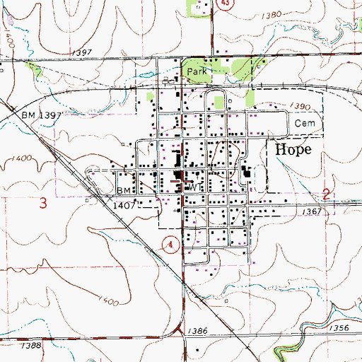 Topographic Map of Hope Rural Fire Department Station 1, KS
