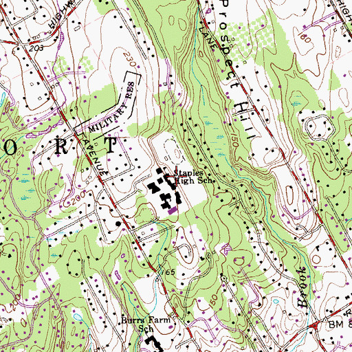 Topographic Map of Staples High School, CT