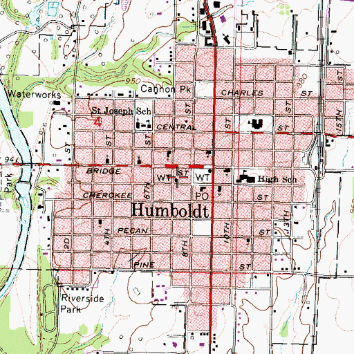 Topographic Map of Humboldt Fire Department, KS
