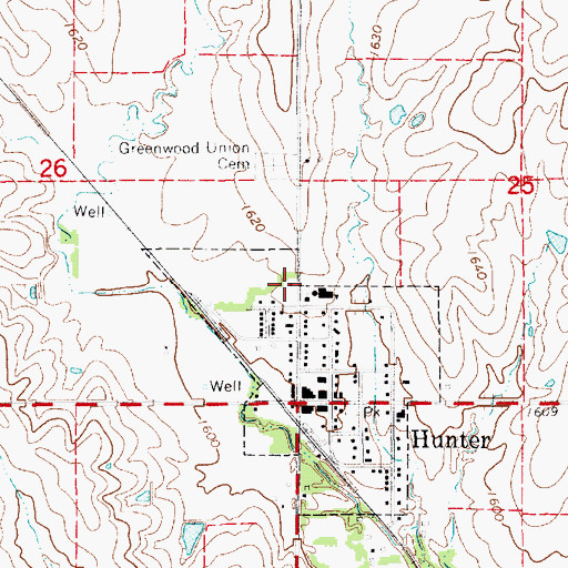 Topographic Map of Hunter Rural Fire Department, KS