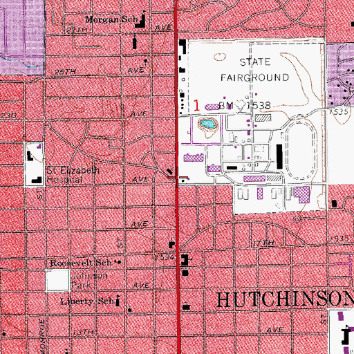 Topographic Map of Hutchinson Fire Department Station 2, KS