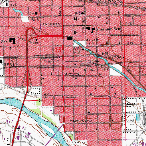Topographic Map of Hutchinson Fire Department Station 3, KS