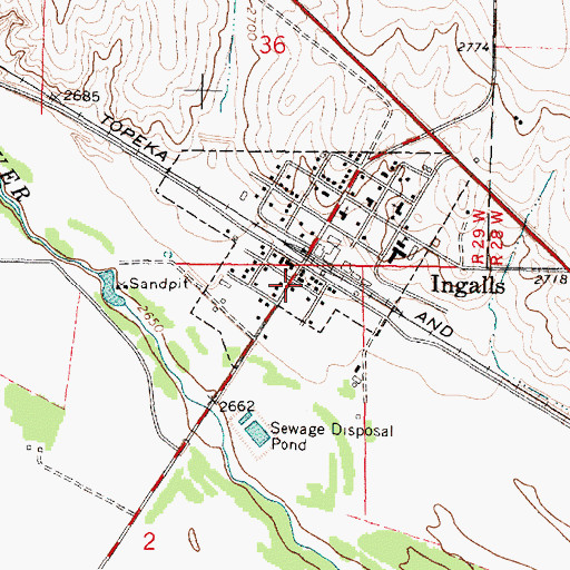 Topographic Map of Ingalls Volunteer Fire Department, KS