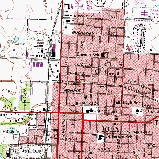 Topographic Map of Iola Fire Department, KS