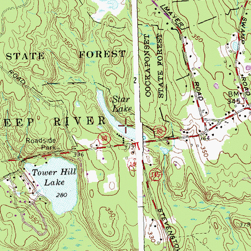Topographic Map of Star Lake, CT