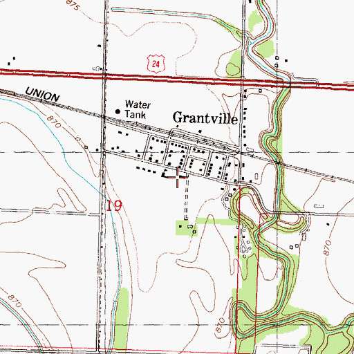 Topographic Map of Jefferson County Fire Department 1 Kaw Township Grantville Station, KS