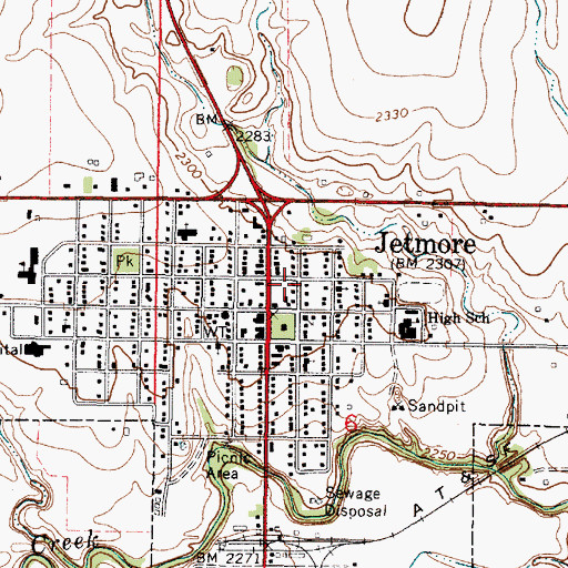 Topographic Map of Jetmore Rural Fire Department, KS