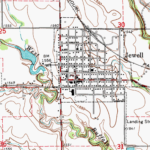Topographic Map of Jewell Rural and City Fire Department, KS