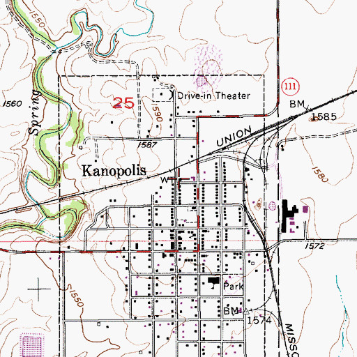 Topographic Map of Kanopolis Fire Department, KS