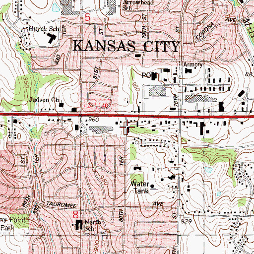 Topographic Map of Kansas City Kansas Fire Department Station 19, KS