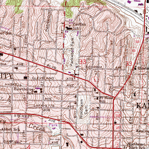 Topographic Map of Kansas City Kansas Fire Department Station 5, KS