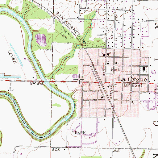 Topographic Map of La Cygne Fire Department, KS