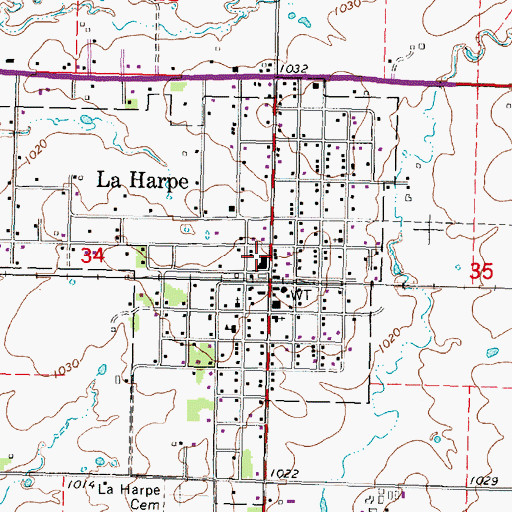 Topographic Map of La Harpe Fire Department, KS