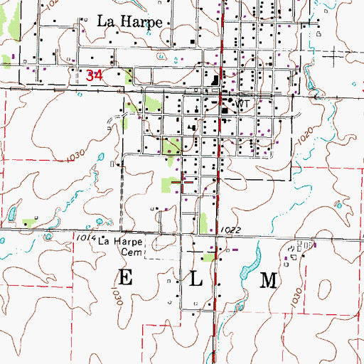 Topographic Map of La Harpe Rural Fire Department, KS