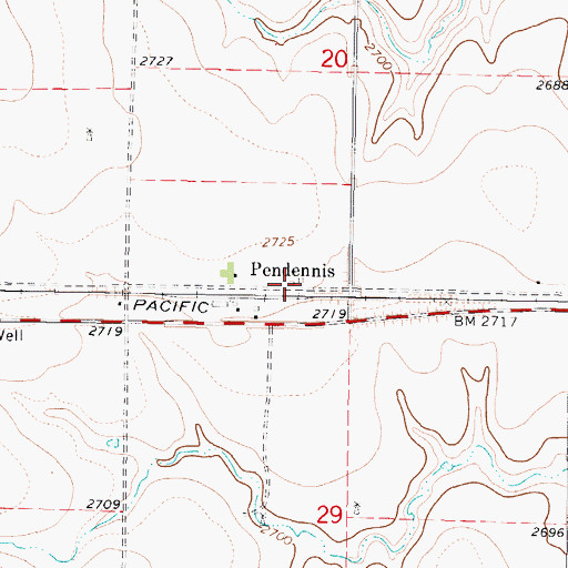 Topographic Map of Lane County Rural Fire Department Pendennis Station, KS