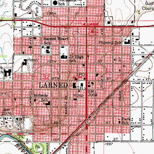 Topographic Map of Larned Fire Department, KS