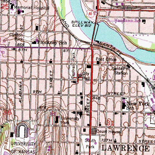 Topographic Map of Lawrence - Douglas County Fire and Medical Department Station 1, KS