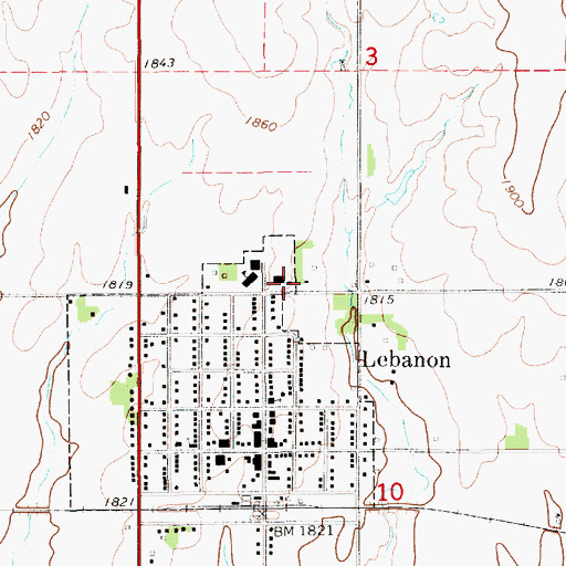 Topographic Map of Lebanon Fire Department, KS
