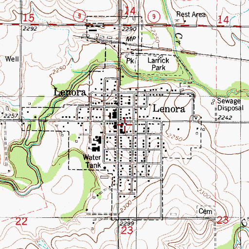 Topographic Map of Lenora Volunteer Fire Department, KS