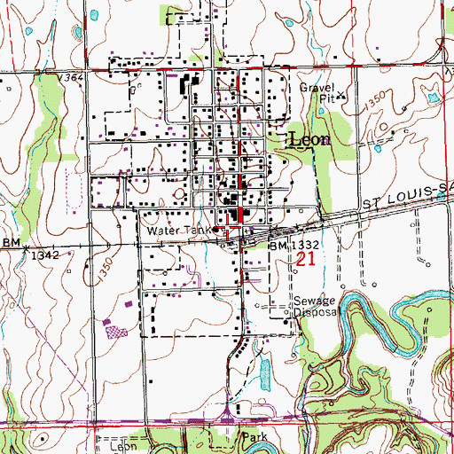 Topographic Map of Leon - Butler County Fire District 9, KS