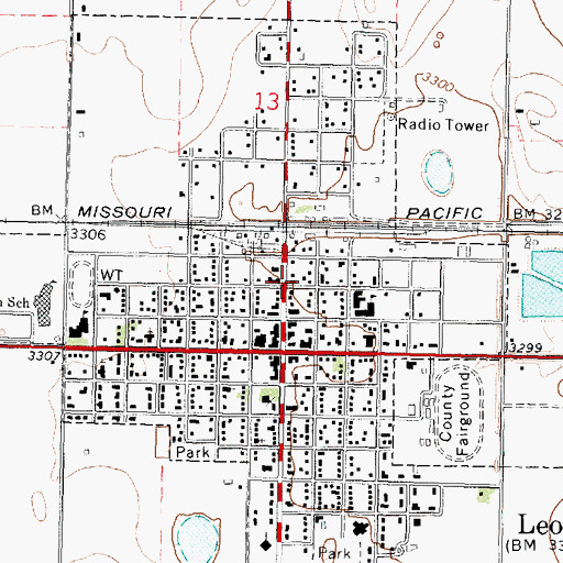 Topographic Map of Leoti Volunteer Fire Department, KS