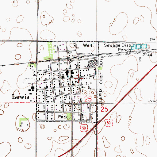 Topographic Map of Lewis Fire Department, KS