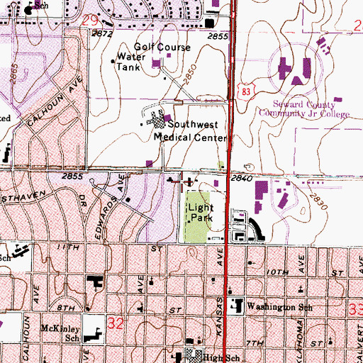 Topographic Map of Liberal Fire Department Station 1, KS