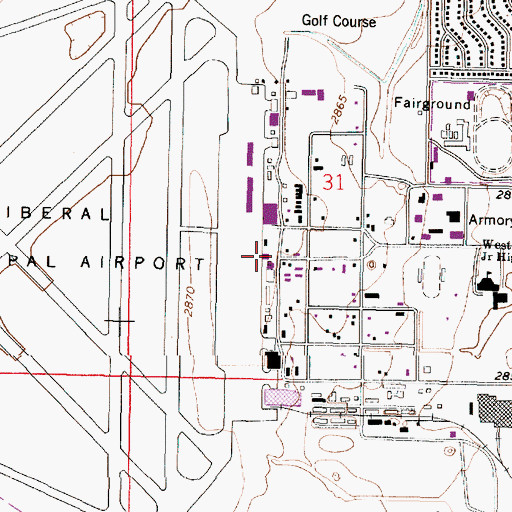 Topographic Map of Liberal Fire Department Station 3, KS