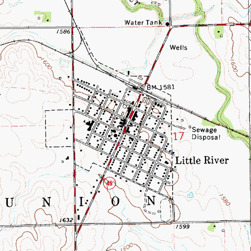 Topographic Map of Little River Fire Department, KS