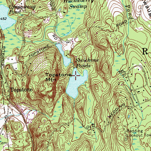Topographic Map of Steichens Ponds, CT
