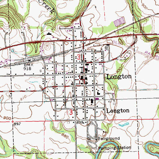 Topographic Map of Longton Fire Department, KS