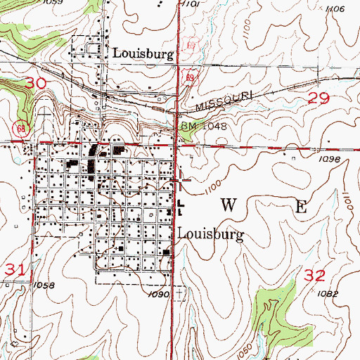 Topographic Map of Louisburg Fire Department, KS