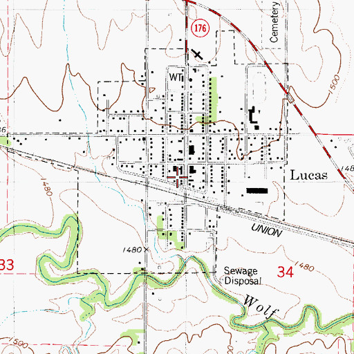 Topographic Map of Lucas Rural Fire District 2, KS